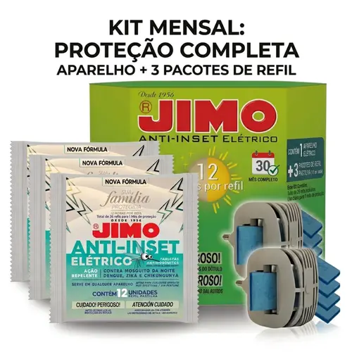 JIMO ANTI-INSET ELETRICO C/ 4 REFIS + 3 PACK REFIL ( KIT MENSAL )