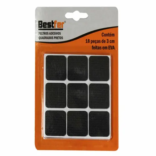 FELTRO PROTETOR ADESIVO EVA QUAD. 18PCS PRETO 3CM