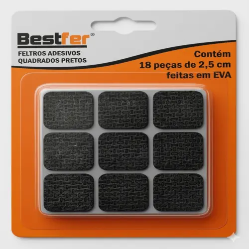 FELTRO PROTETOR ADESIVO EVA QUAD. 18PCS PRETO 2,5CM