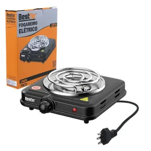 FOGAREIRO ELETRICO PRETO - 127V - 01 BOCA C/INMETRO