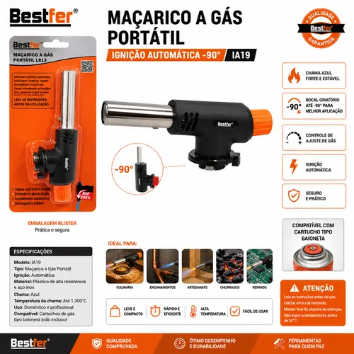 MACARICO A GAS PORTATIL IGNIÇAO AUTOMATICA -90 IA19