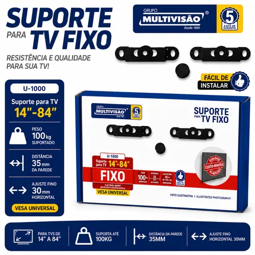 SUPORTE TV E MONITORES UNIVERSAL 14" A 84" PRETO