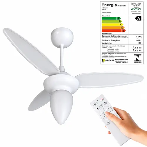 VENTILADOR DE TETO WIND INVERTER BIVOLT C/ CONTROLE REMOTO E PAS INJETADAS