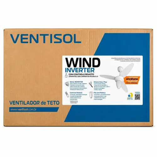 VENTILADOR DE TETO WIND INVERTER BIVOLT C/ CONTROLE REMOTO E PAS INJETADAS