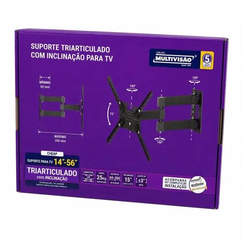 SUPORTE TV ARTICULADO COM INCLINAÇAO PARA TV DE 14" A 55" PRETO
