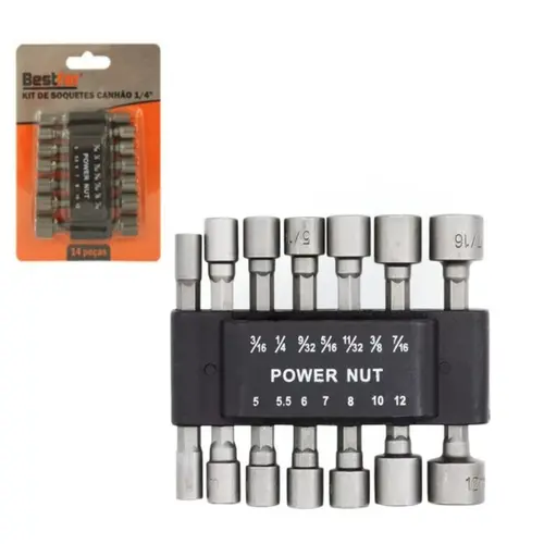 KIT SOQUETE CANHAO 1/4 14 PCS