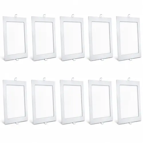 KIT  PLAFON QUADRADO EMBUTIR 218mm LED 6500K BRANCO 18 W 10 UNDS