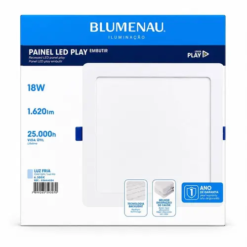 KIT  PLAFON QUADRADO EMBUTIR 218mm LED 6500K BRANCO 18 W 10 UNDS