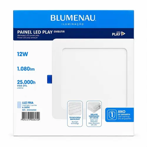KIT  PLAFON QUADRADO EMBUTIR 165MM LED 6500K BRANCO BRANCO 12W 10 UNDS