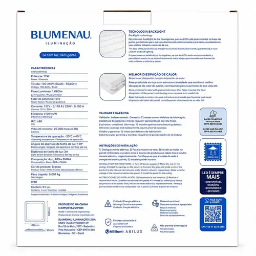 KIT  PLAFON QUADRADO EMBUTIR 165MM LED 6500K BRANCO BRANCO 12W 10 UNDS