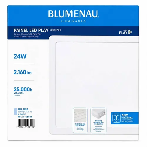 KIT  PLAFON QUADRADO SOBREPOR 283mm LED 6500K BRANCO 24W 10 UNDS