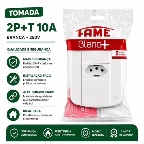 KIT TOMADA PADRÃO BLANC MAIS 2P + T  ( 10-A ) 10 UNDS