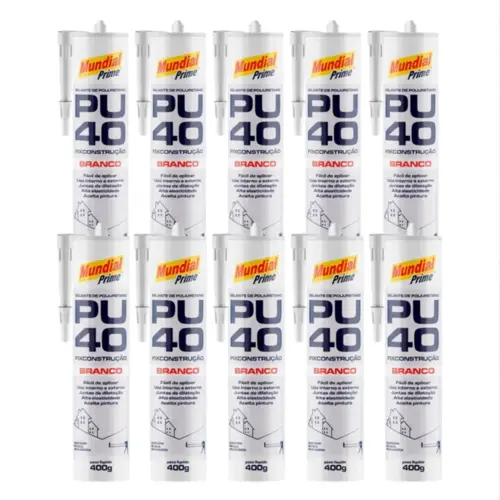 KIT 10 UNDS ADESIVO POLIURETANO PU40 BRANCO 380 G MUNDIAL PRIME