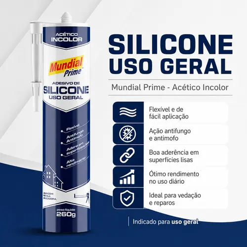KIT SILICONE FLEXIVEL INCOLOR 260 G MUNDIAL PRIME 10 UNDS