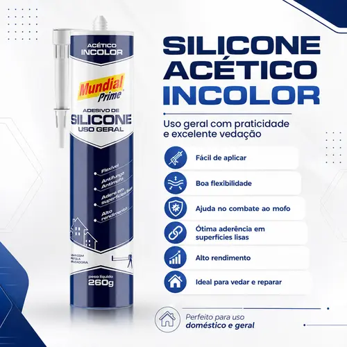 KIT SILICONE FLEXIVEL INCOLOR 260 G MUNDIAL PRIME 10 UNDS