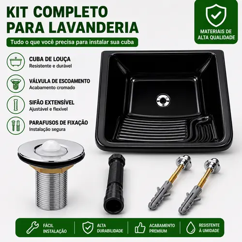 KIT DE INSTALAÇÃO COMPLETA TANQUE DE FIBRA SIMPLES 60 X 50 PRETO