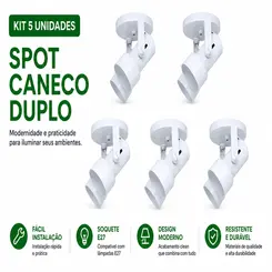 KIT SPOT CANECO DUPLO E27 BRANCO 5 UNDS