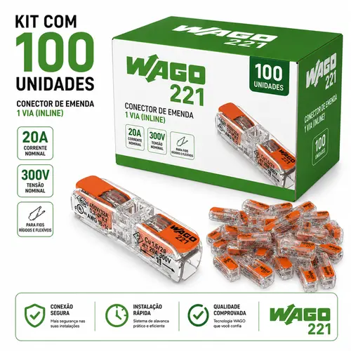 KIT CONECTOR EMENDA 4MM INLINE 2 DERIVAÇÕES 100 UNDS