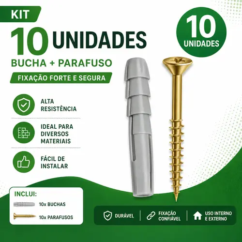 KIT PARAFUSO PHILLIPS + BUCHA S6 CONCRETO 10 UNDS
