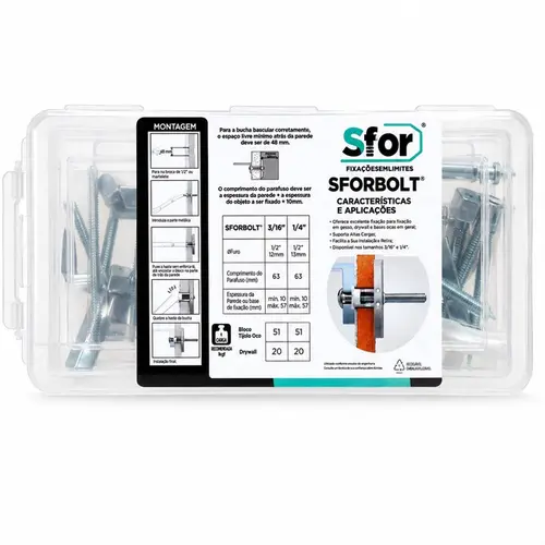 BUCHA SFORBOLT + PARAFUSO MAQUINA LENTE 3/16X2.1/2" 10 PC