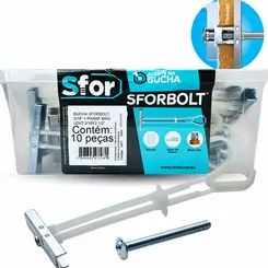 BUCHA SFORBOLT + PARAFUSO MAQUINA LENTE 3/16X2.1/2" 10 PC