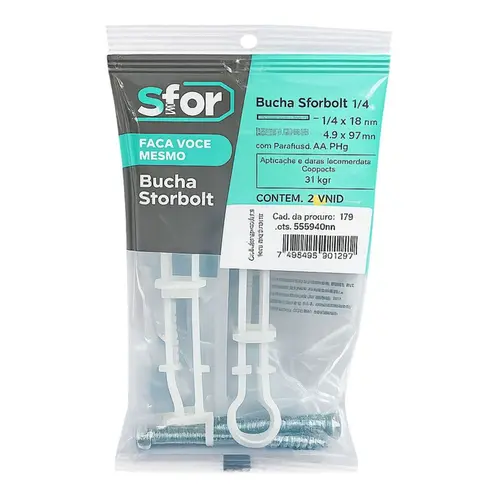 BUCHA SFORBOLT 1/4" + PARAFUSO MAQUINA LENT 2 PC