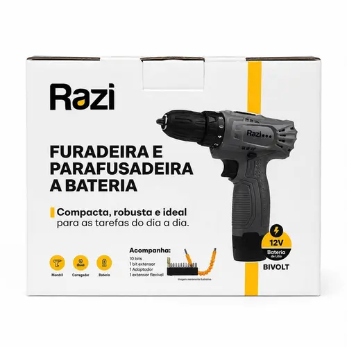 FURADEIRA PARAFUSADEIRA 12V 1,3AH KIT COM 13 ACESS.