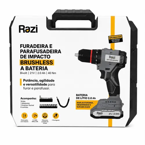 FURADEIRA PARAFUSADEIRA BRUSHLESS 21V 2,0AH C/ AC