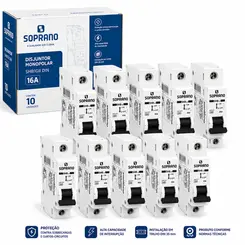 KIT COM 10 UNDS DISJUNTOR MONO SHB1GII DIN 16-A SOPRANO