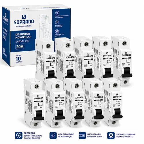 KIT COM 10 UNDS DISJUNTOR MONO SHB1GII DIN 20-A