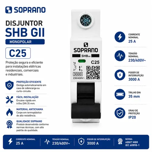 KIT COM 10 UNDS DISJUNTOR MONO SHB1GII DIN 25-A