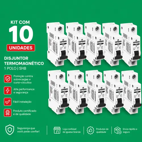 KIT COM 10 UNIDS DISJUNTOR MONO SHB1GII DIN 32-A