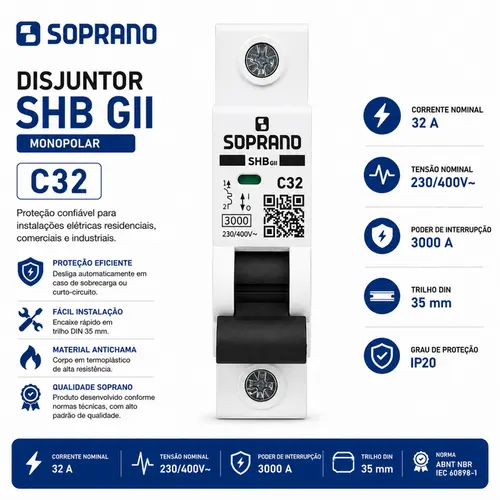 KIT COM 10 UNIDS DISJUNTOR MONO SHB1GII DIN 32-A