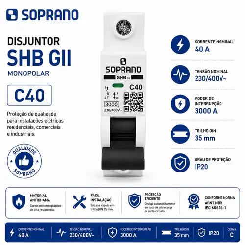 KIT COM 10 UNDS DISJUNTOR MONO SHB1GII DIN 40-A