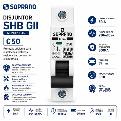 KIT COM 10 UNDS  DISJUNTOR MONO SHB1GII DIN 50-A