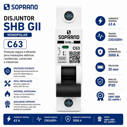KIT COM 10 UNDS DISJUNTOR MONO SHB1GII DIN 63-A