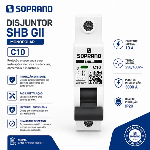 KIT COM 10 UNDS  DISJUNTOR MONO SHB1GII DIN 10-A