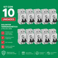KIT COM 10 UNDS DISJUNTOR BIPOLAR SHB2 GII DIN 16-A