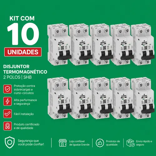 KIT COM 10 UNDS DISJUNTOR BIPOLAR SHB2 GII DIN 40-A