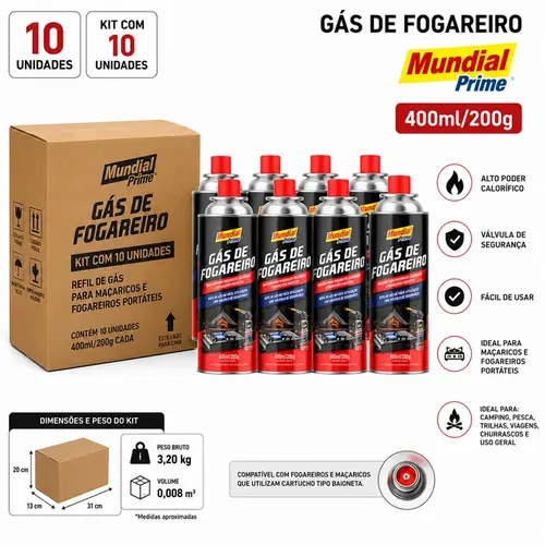 KIT CARTUCHO GÁS 200G MUNDIAL PRIME