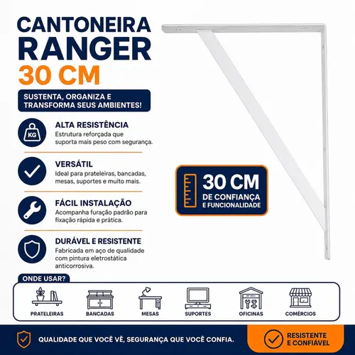 KIT COM 10 UNDS CANTONEIRA BRANCA 30CM