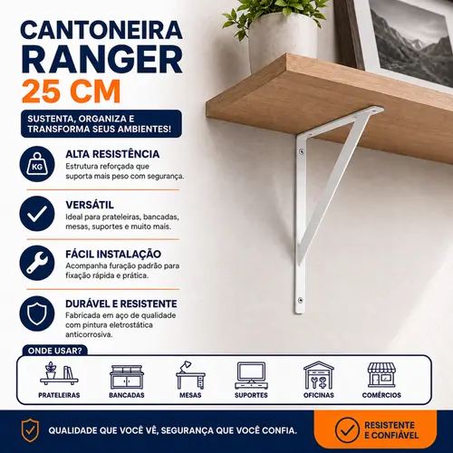 KIT COM 10 UNDS CANTONEIRA BRANCA 25 CM