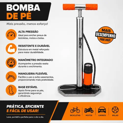 BOMBA DE BICICLETA C/MANO PUNHO METAL EMB (PE METAL) 59CM