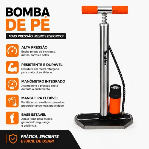 BOMBA DE BICICLETA C/MANO PUNHO METAL EMB (PE METAL) 59CM