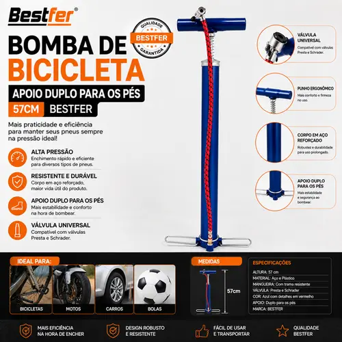 BOMBA DE BICICLETA (APOIO DUPLO PARA OS PES) 57CM