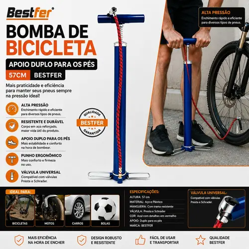 BOMBA DE BICICLETA (APOIO DUPLO PARA OS PES) 57CM