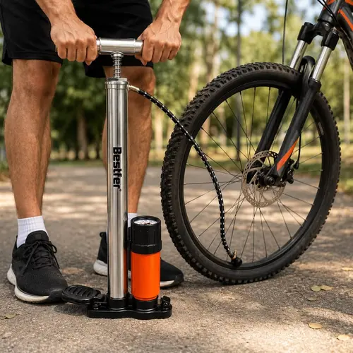 BOMBA DE BICICLETA C/MANOMETRO(PUNHO METAL) 58CM