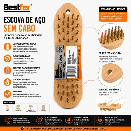 ESCOVA DE ACO RETANGULAR 5 FILEIRAS S/ CABO MADEIRA