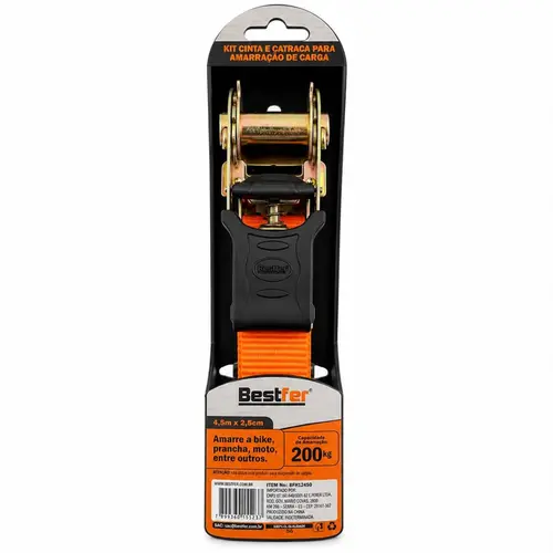 CINTA E CATRACA P/AMARRACAO DE CARGA 200KG 2.5CMX4.5M 1PC