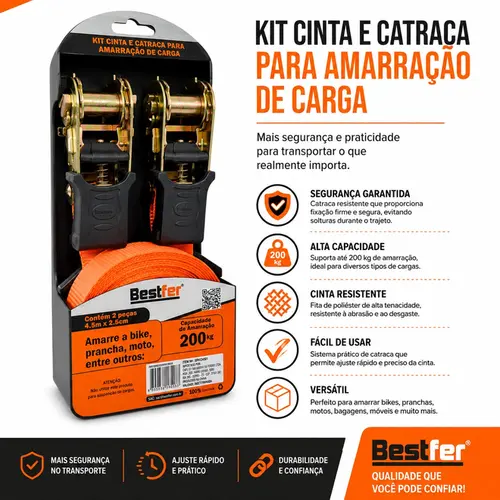 KIT CATRACA P/AMARRACAO DE CARGA 200KG 2,5CMX4,5M 2PC